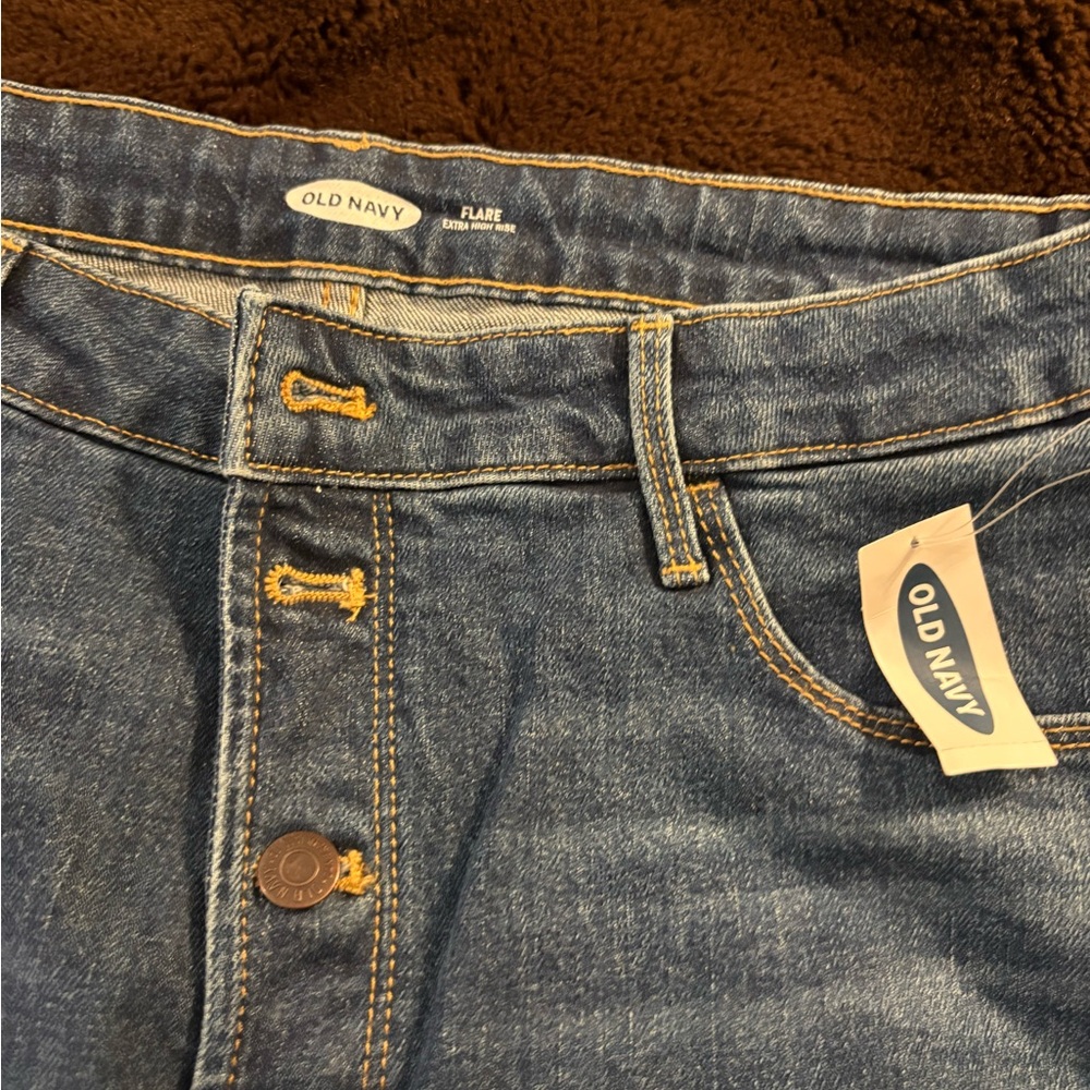 Old Navy Dark Blue Flare Jeans with Contrast Stitching